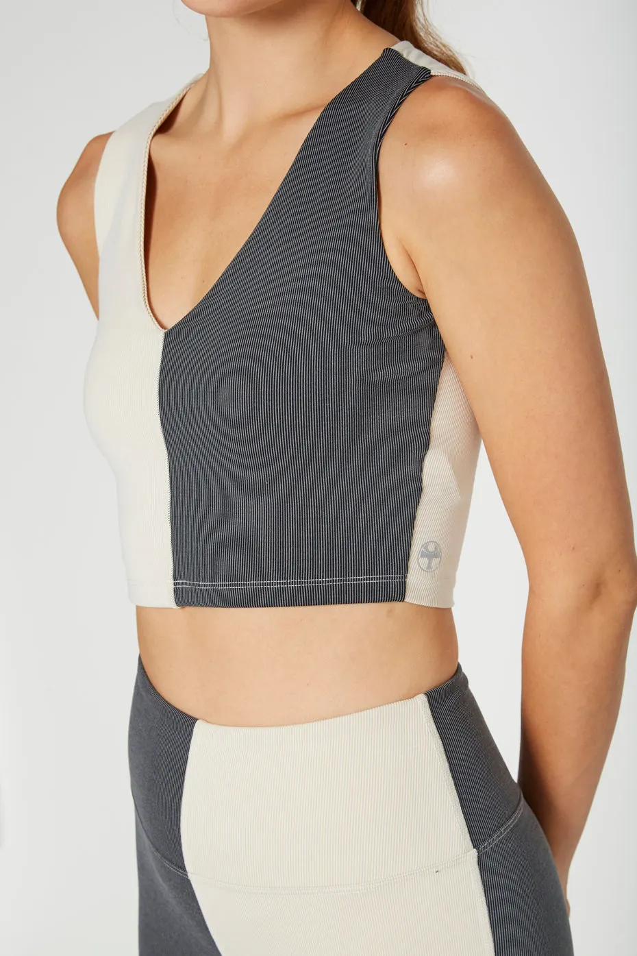 Two Tone Crop V Neck Top