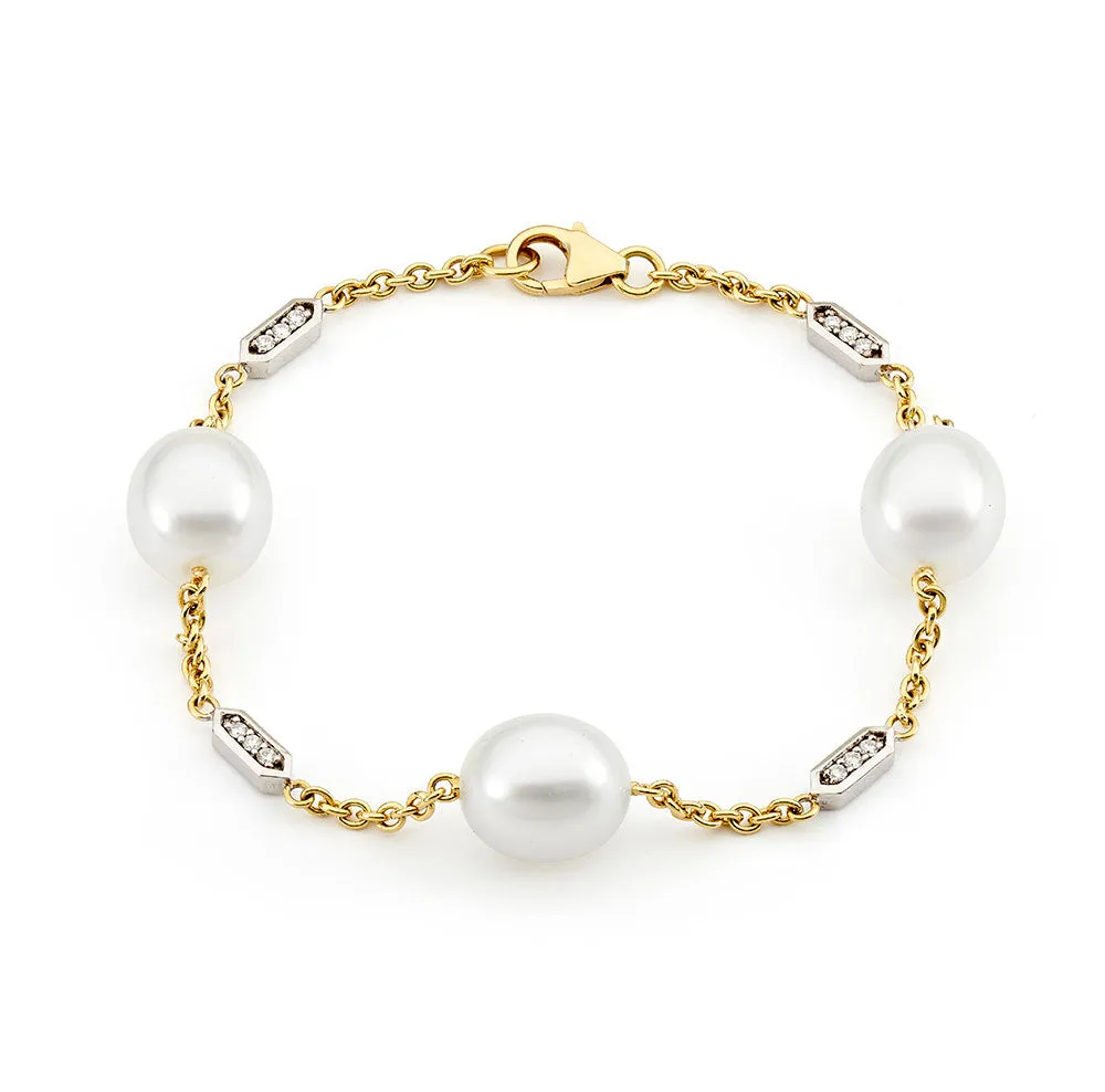 Two Tone Diamond and Pearl Bracelet