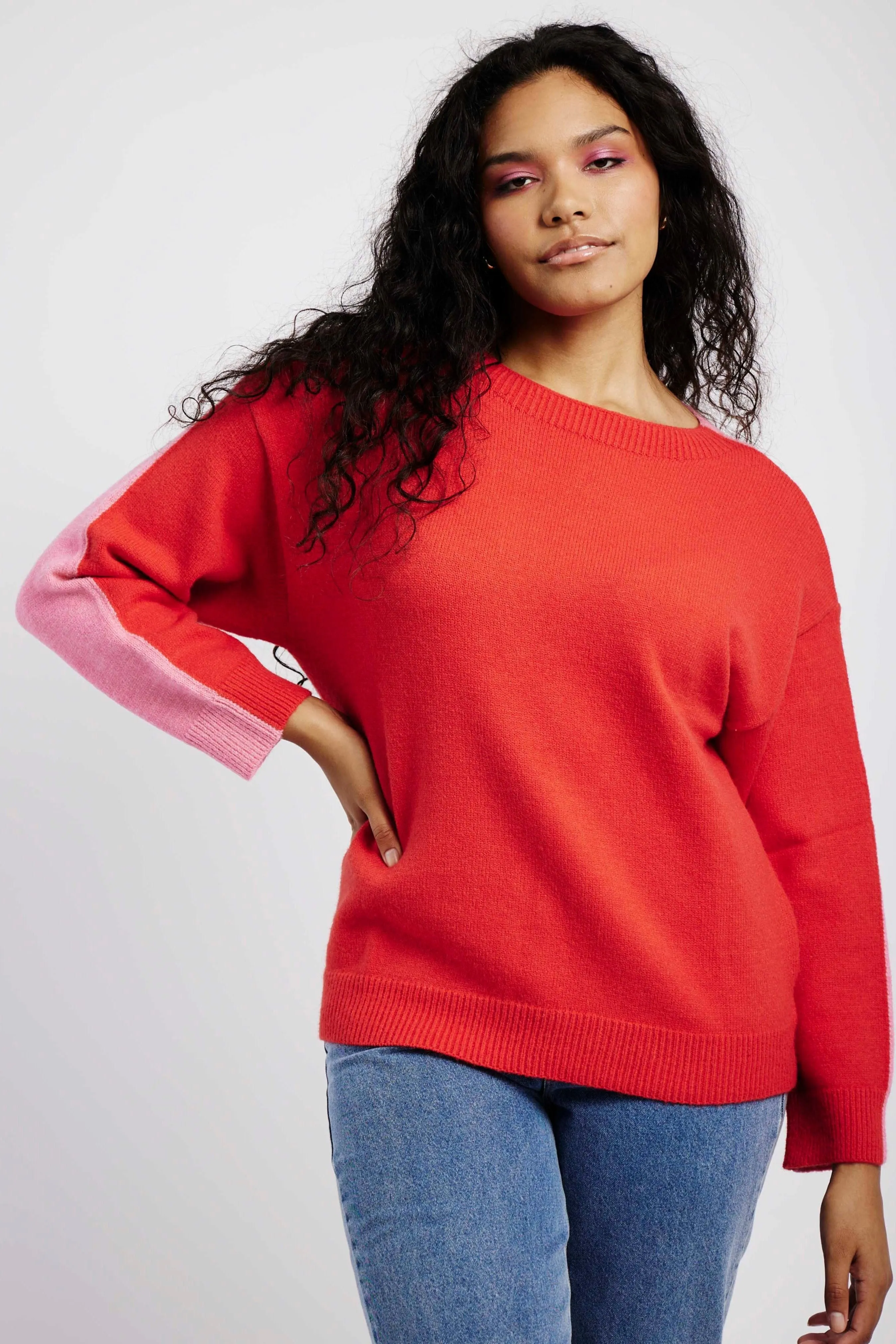 Two Tone Jumper in Pink/Red