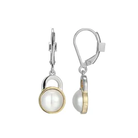 Two Tone Silver Pearl Earrings