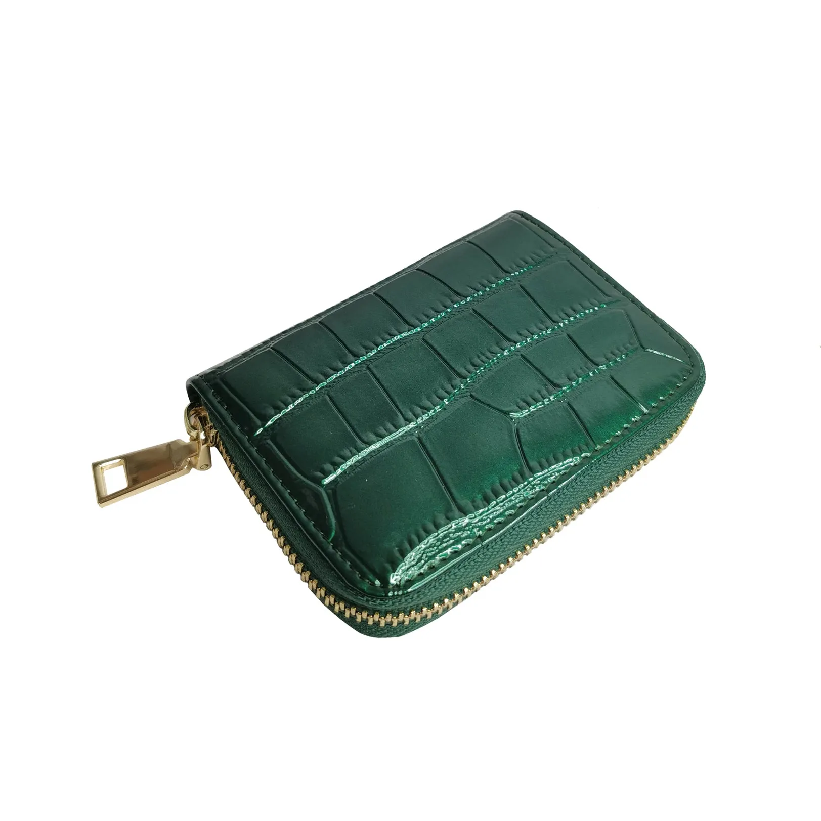 Women's genuine cowhide leather card holder in glossy crocodile print