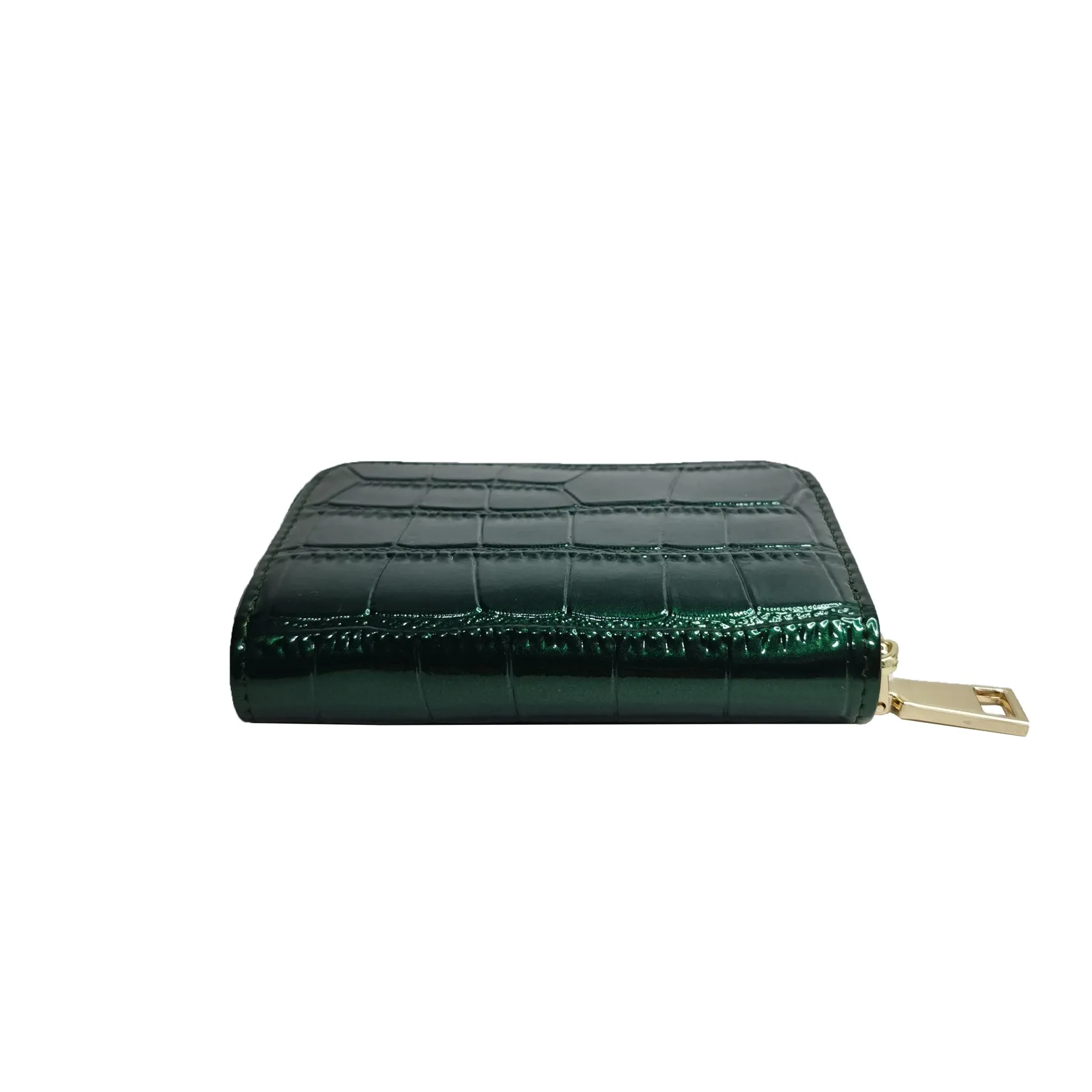 Women's genuine cowhide leather card holder in glossy crocodile print